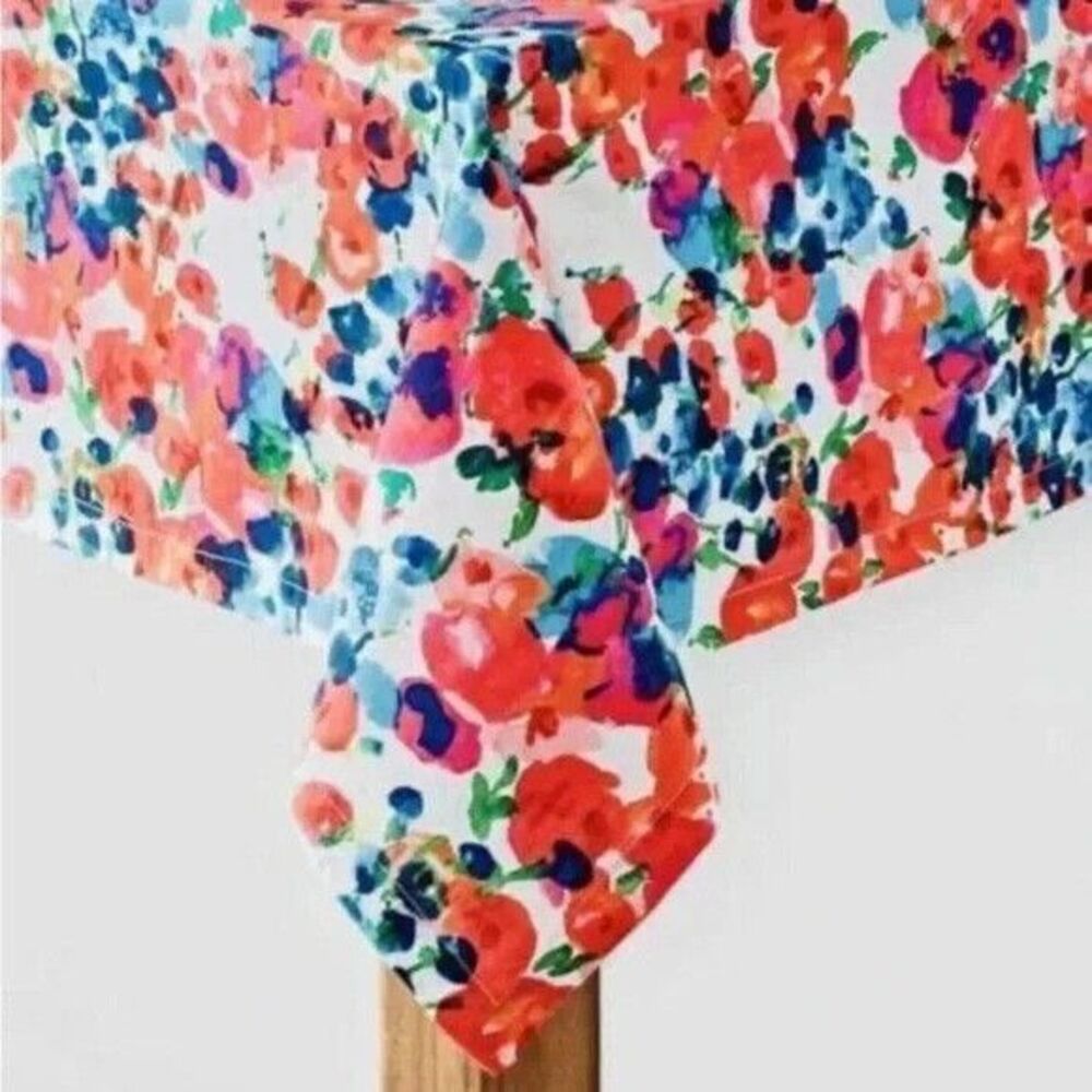 Kate Spade Rosa Terrace Fabric Tablecloth Cotton Floral Pink Blue 60x84 Oblong